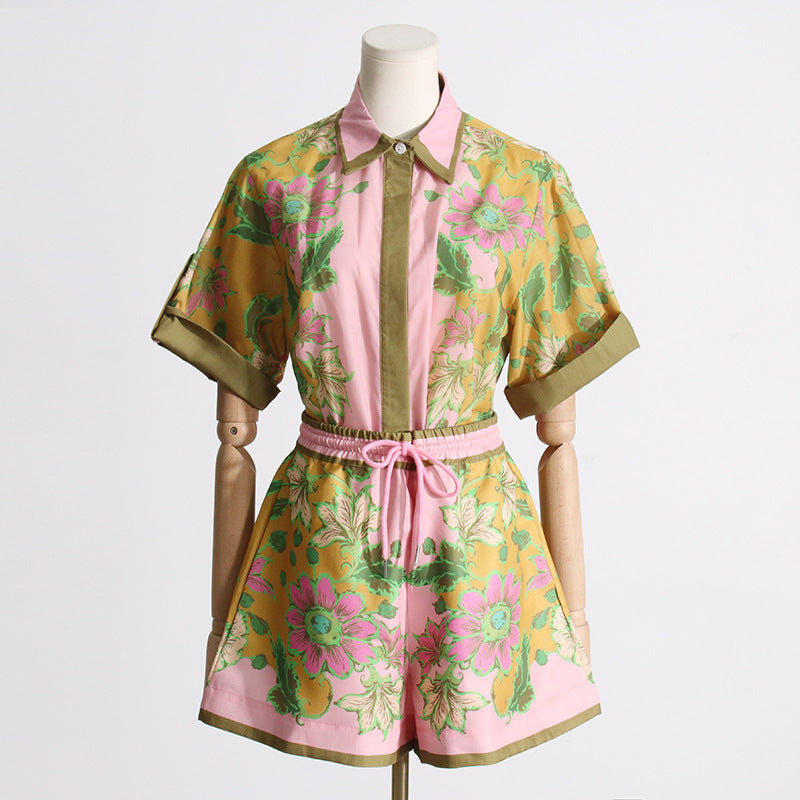 Summer Unique Print Design Shirt Top Shorts Suit Two Piece Suit