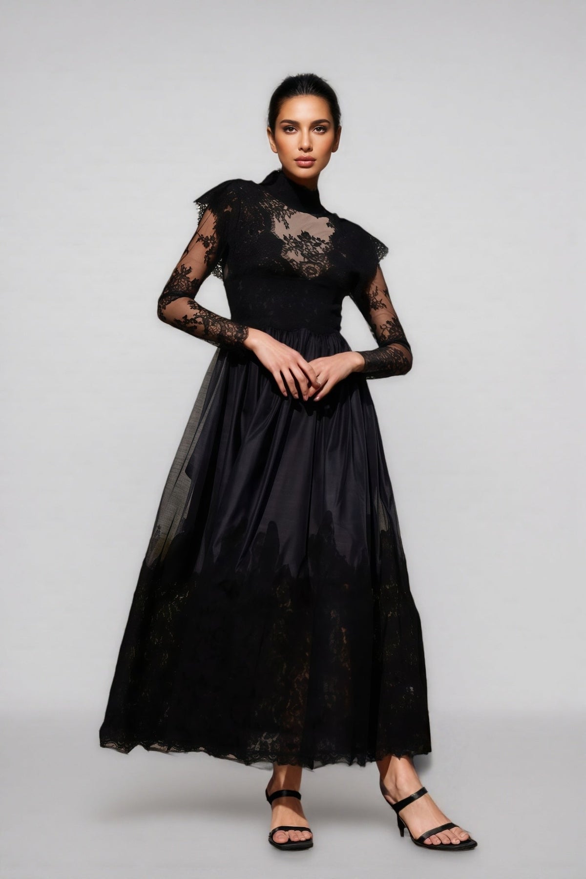 Milda Black Lace Stitching Maxi Dress