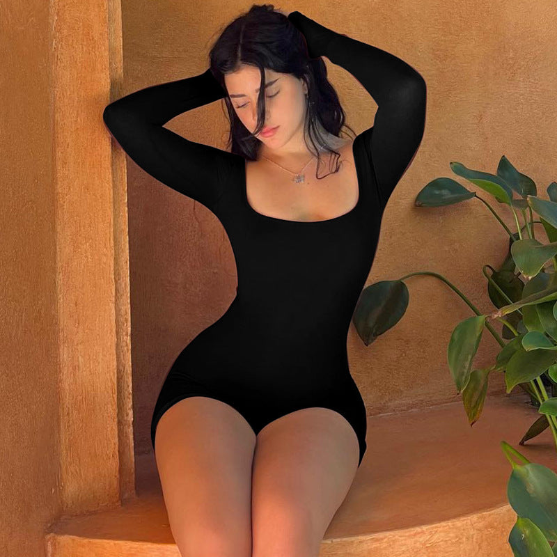 Clothing Summer Long Sleeve U Collar Lace Backless High Waist Hip Lifting Sport Yoga Jumpsuit