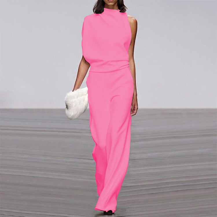Pants Color One Shoulder Pile Collar Jumpsuit Popular Dress Trousers