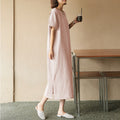 Spring Summer Dress Cotton Linen Niche Clothing Cotton Short Sleeve Simple Loose Maxi Dress