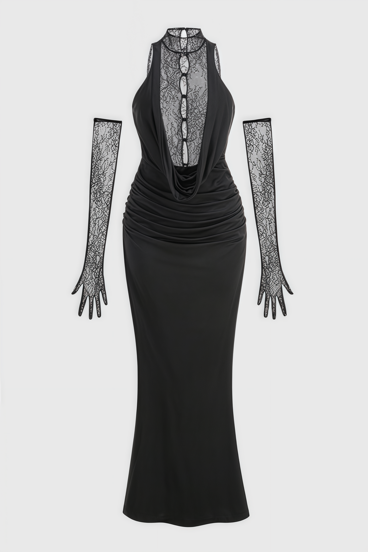 Lazze Black Plunge Cowl Neck Maxi Dress