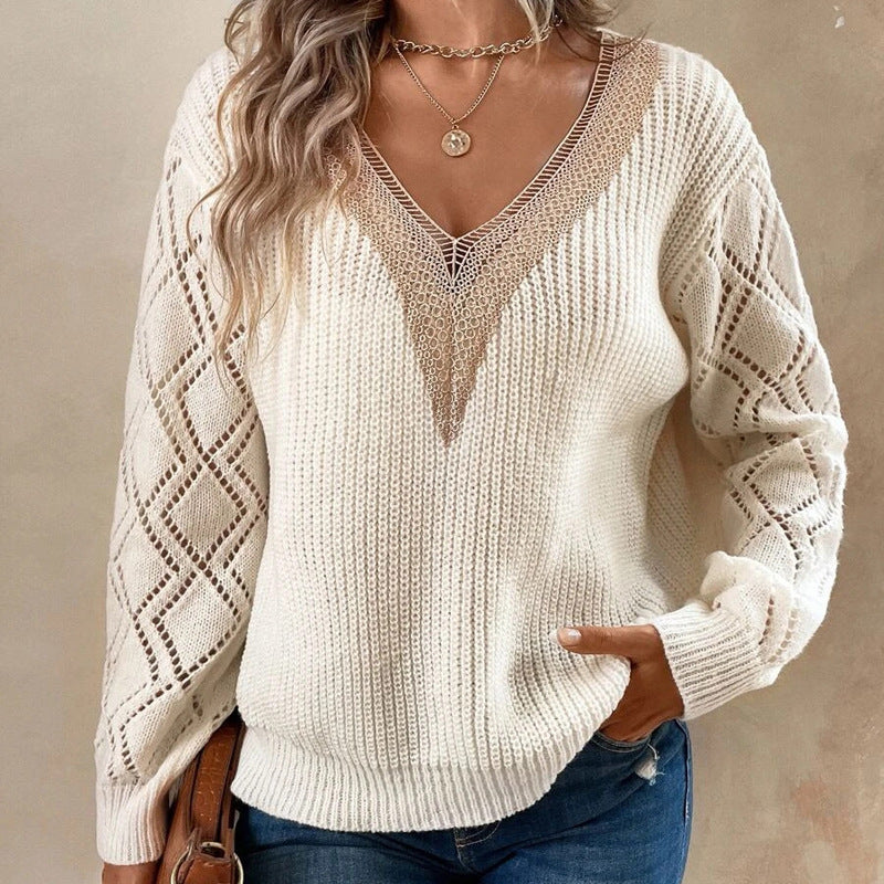 V-neck Long Sleeve Knitted Sweater