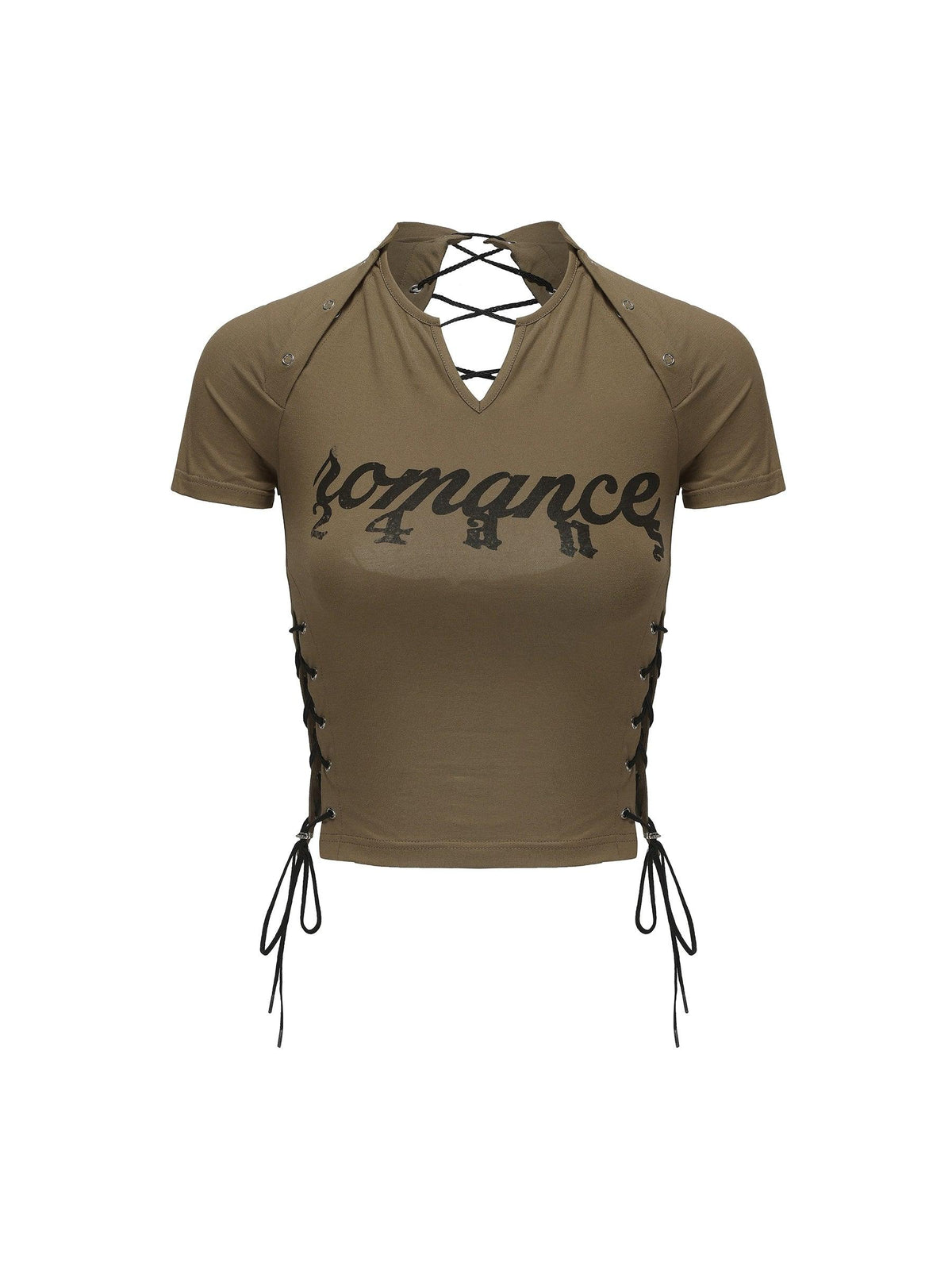 24ans Lace-up Graphic Crop Top - Short Sleeve Side-tie T-shirt