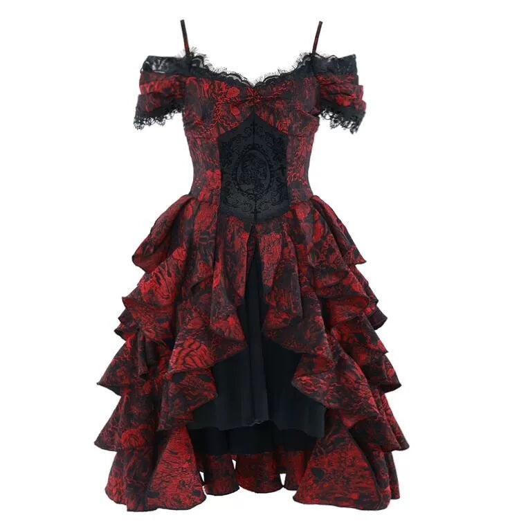 Gothic Victorian-inspired Off-shoulder Layered Dress