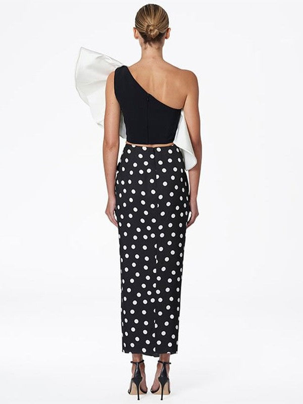 Asymmetric Ruffle Bikini Top With Shorts & Polka Dot Swimsuit Skirt Set