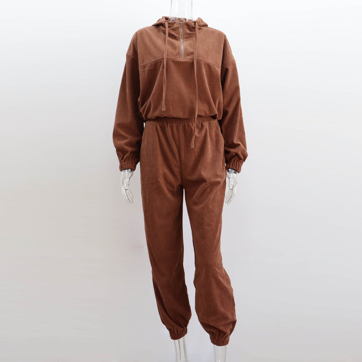 Corduroy Suit Sports Autumn Winter Zipper Hooded Sweatshirt Sweatpants Two Piece Set