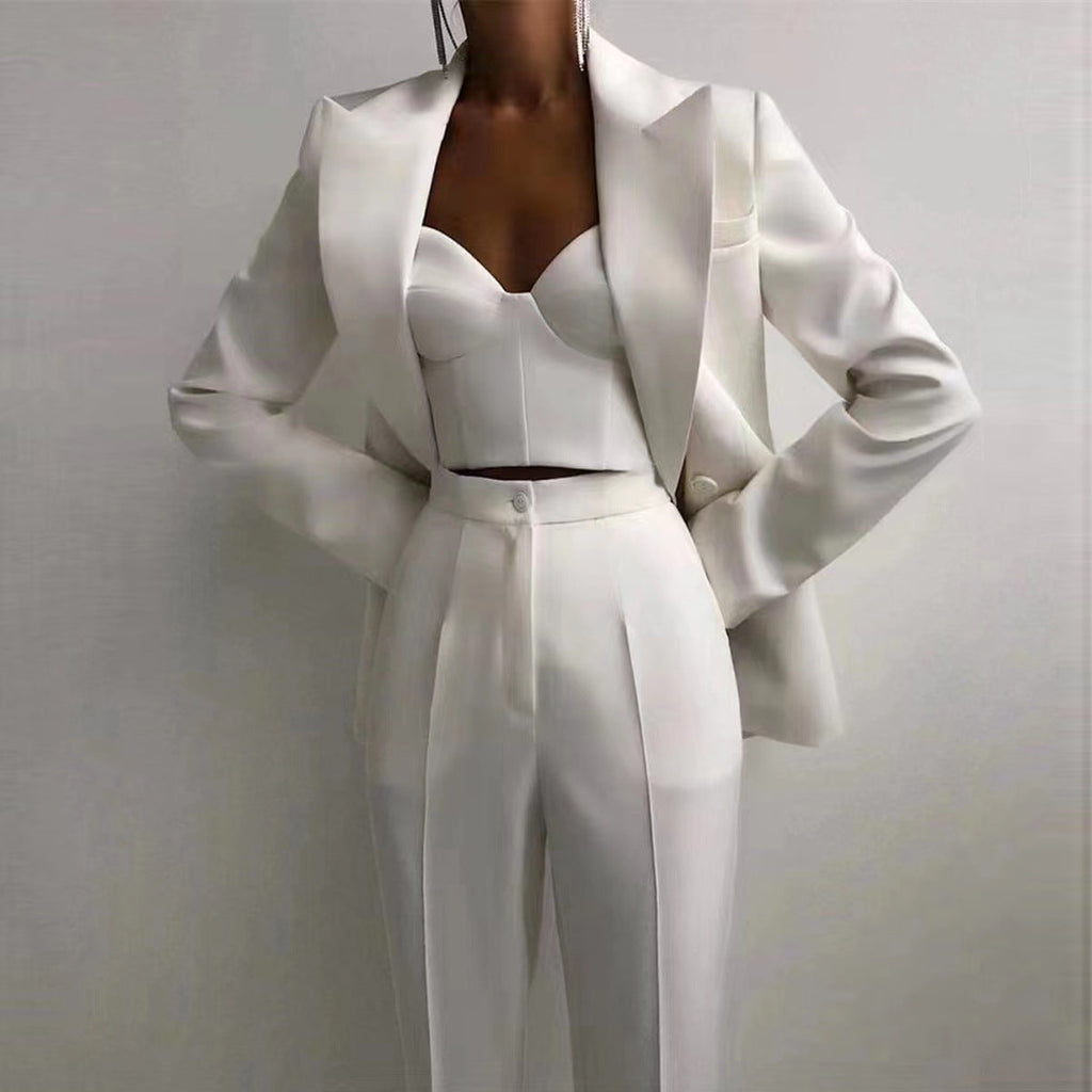Office Business Plus Bra Pants Blazer Suit Set