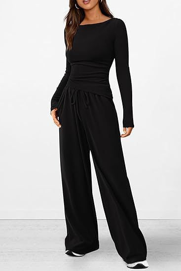 Autumn Suit Asymmetric Long Sleeve T Shirt Wide Leg Pants Wear Sportswear