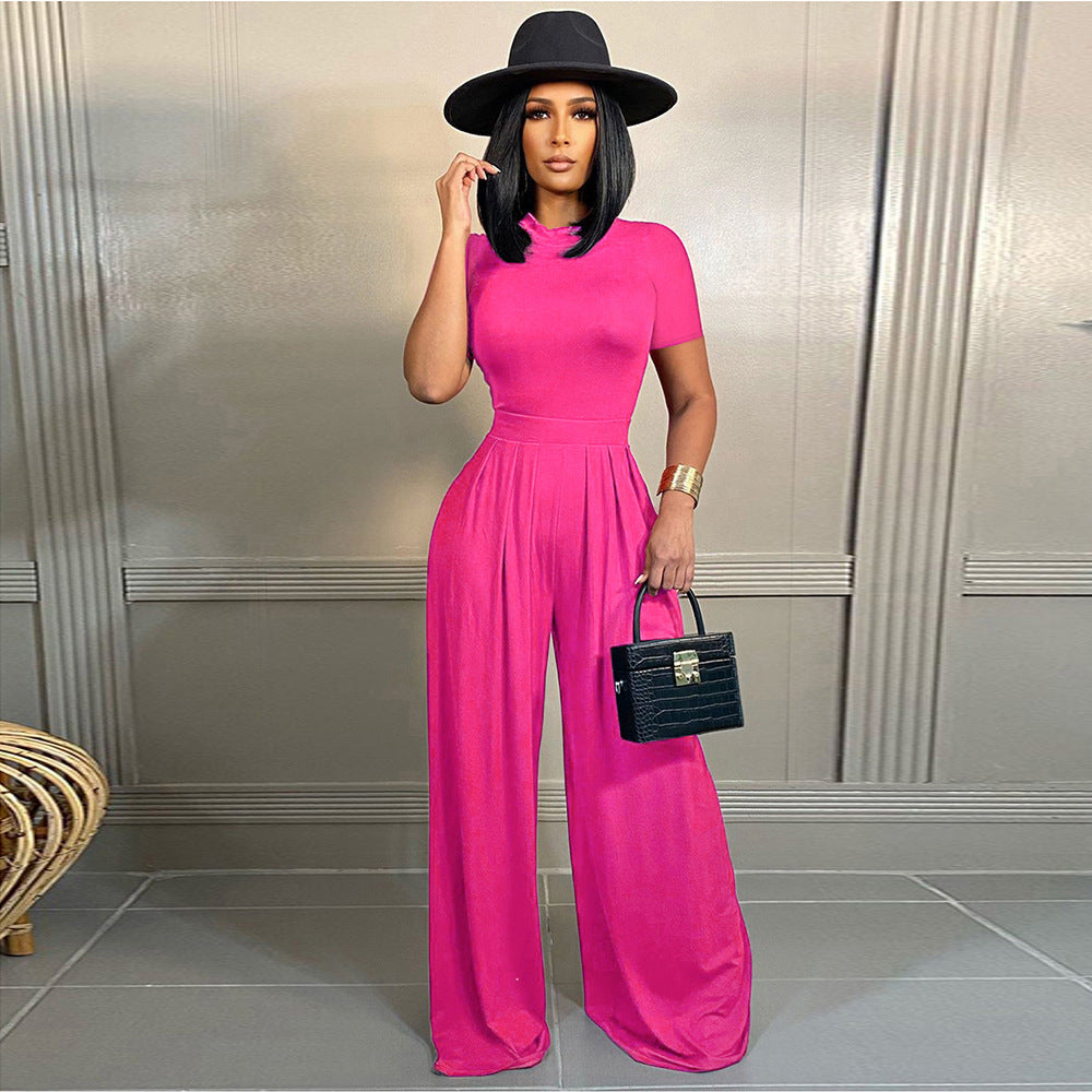 Clothing Color Short Sleeve Rompers Wide Leg Pants Two Piece Set