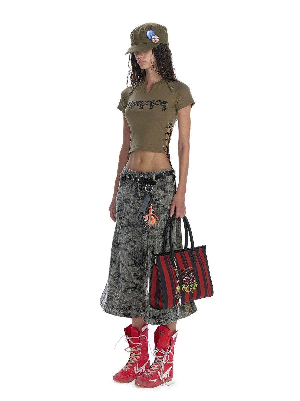 24ans Lace-up Graphic Crop Top - Short Sleeve Side-tie T-shirt