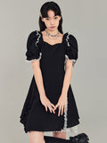 Puff Sleeve Black Square Neck Dress
