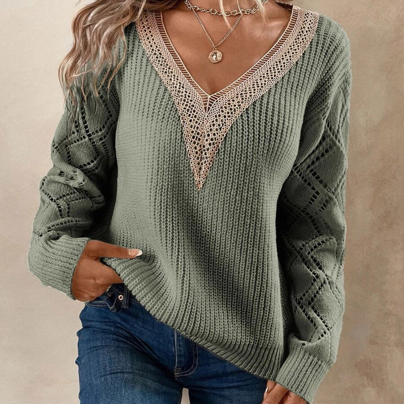 V-neck Long Sleeve Knitted Sweater