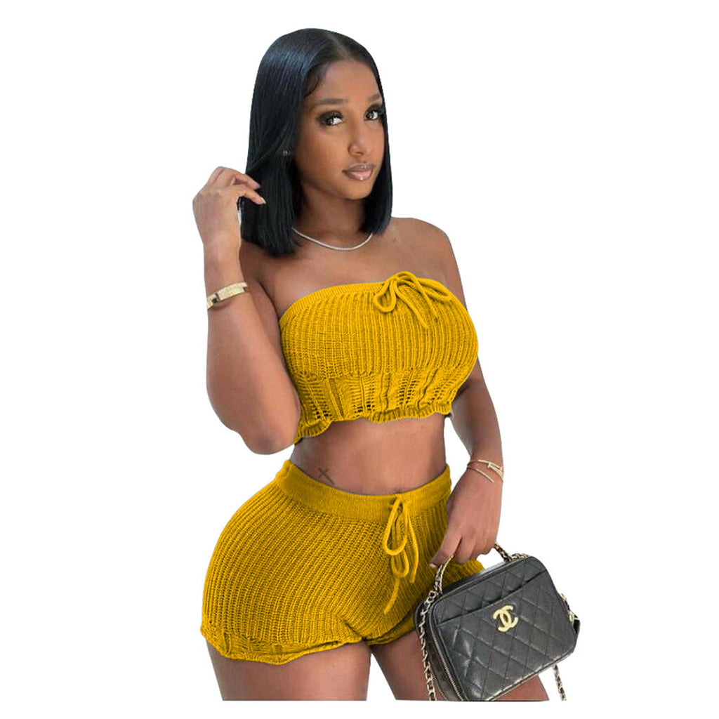 Clothing Knitted Tube Top Shorts Two Piece Set