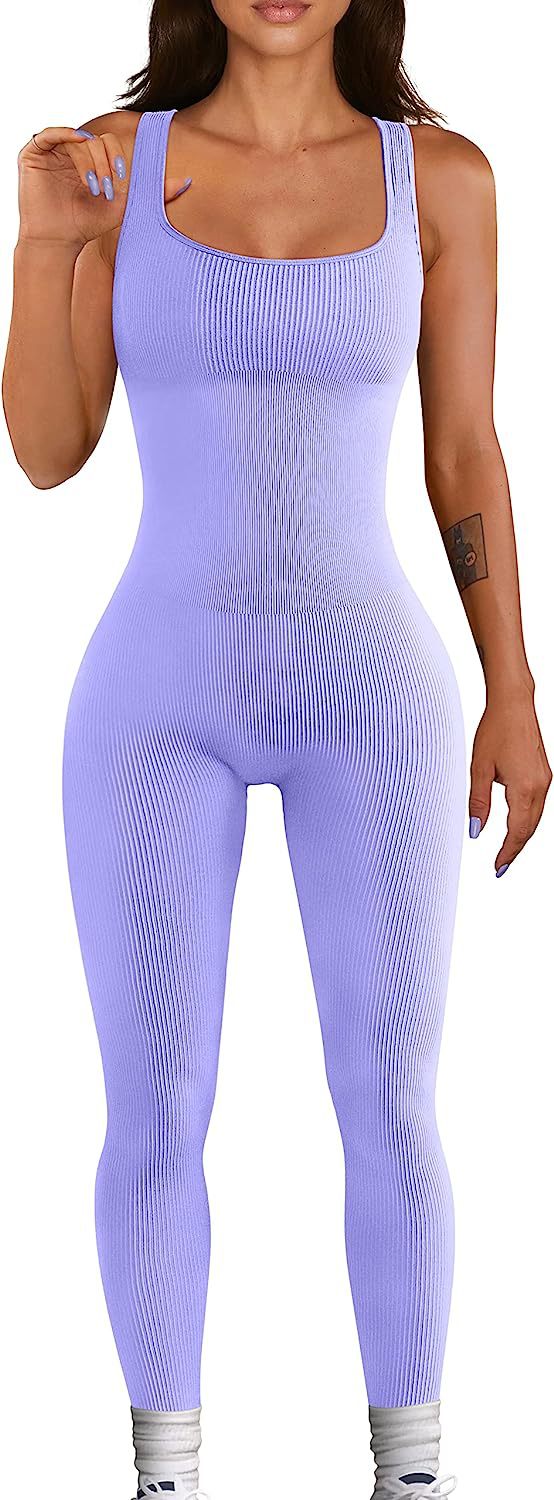 Summer Yoga Jumpsuit Ribbed Square Collar Sleeveless Sports Jumpsuit Trousers