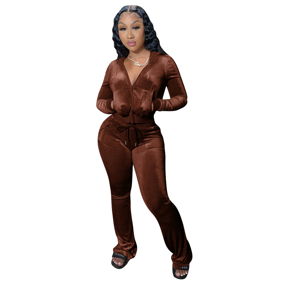 Clothing New Color Gold Velvet Hat Wide Leg Pants Two-piece Set