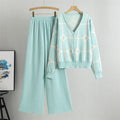 Green - Knit Wide-leg Pants & Sweater Two Piece Set