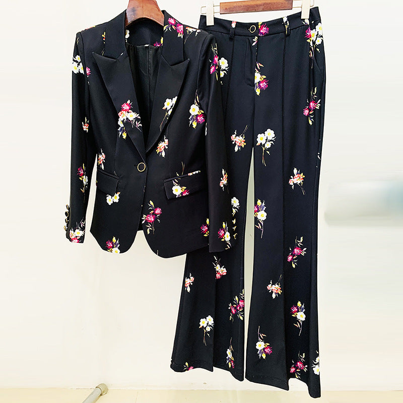 Goods Star Printed Suit Flared Pants Suit Two Piece Suit