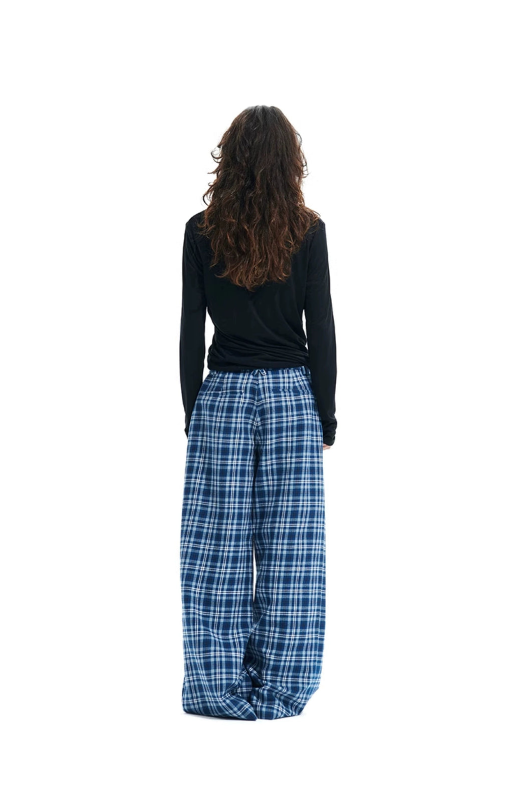 Wide-leg Plaid Pants