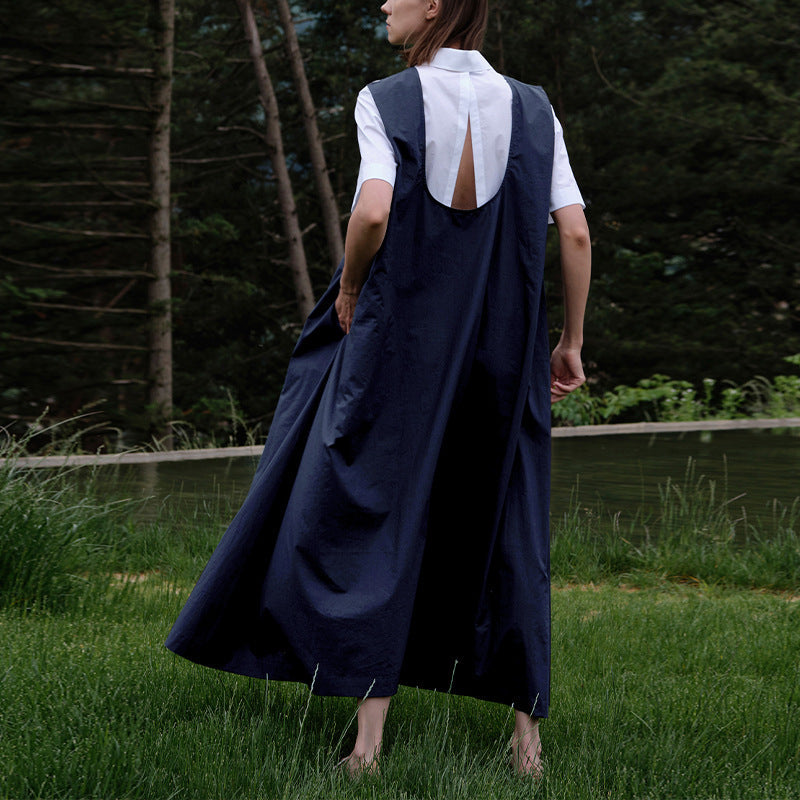 Cotton Linen Maxi Dress Summer French Pastoral Sleeveless Backless Hollow Out Cutout Niche Loose Maxi Dress
