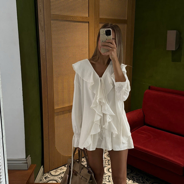 French Design Bell Sleeve Loose Top Shorts Two Piece Set