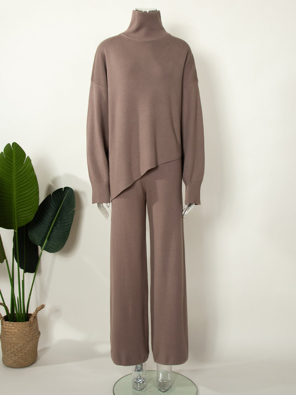 Half Turtleneck Irregular Asymmetric Sweater Suit Beveled Sweater Knitted Wide Leg Pants