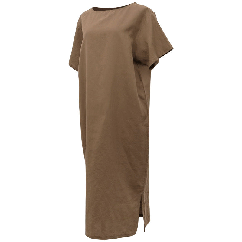 Spring Summer Dress Cotton Linen Niche Clothing Cotton Short Sleeve Simple Loose Maxi Dress