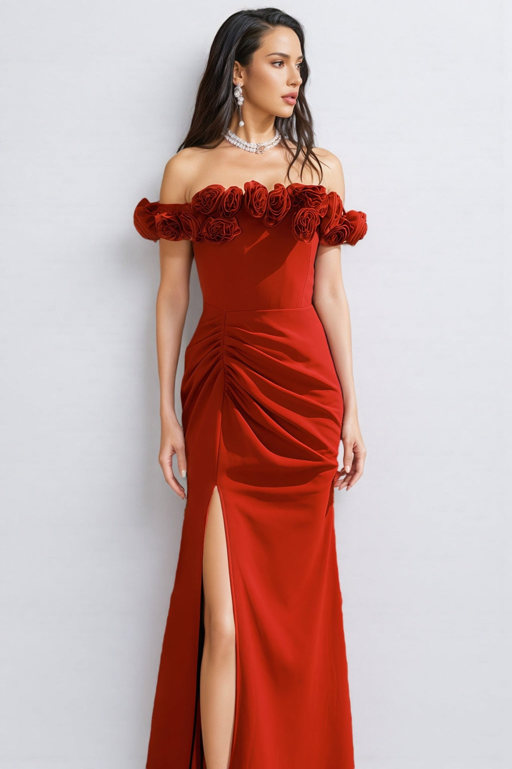 Lorins 3d Red Fishtail Maxi Dress