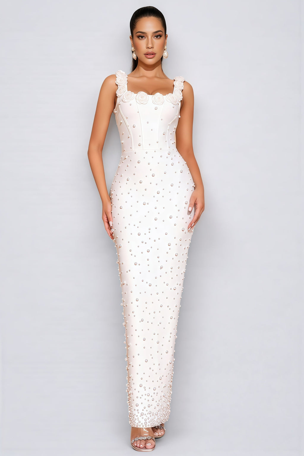 Maba White 3d Maxi Dress