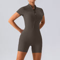 Spring Summer Zipper Short Sleeve Yoga Jumpsuit Running Fitness Tight Sports One Piece Jumpsuit