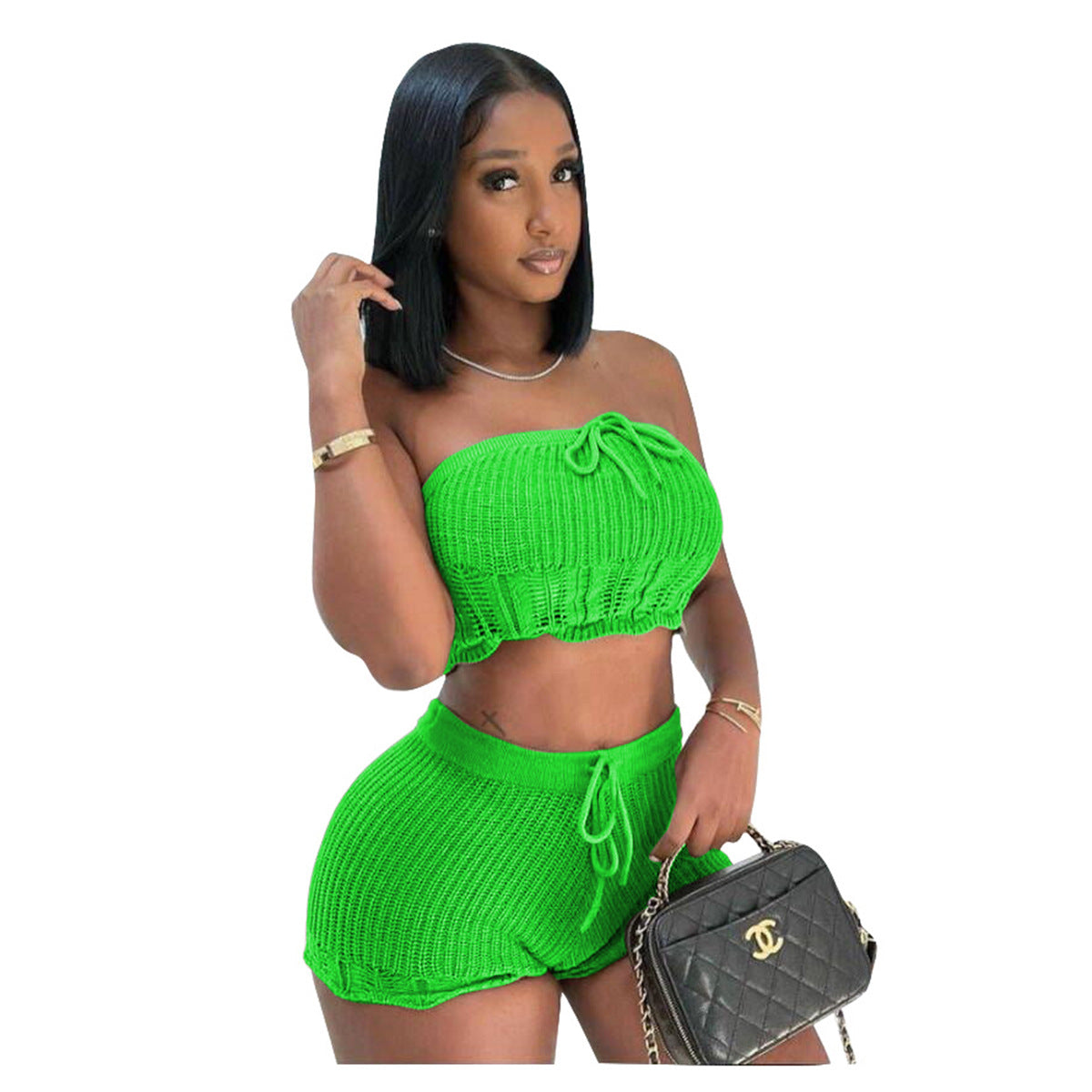 Clothing Knitted Tube Top Shorts Two Piece Set