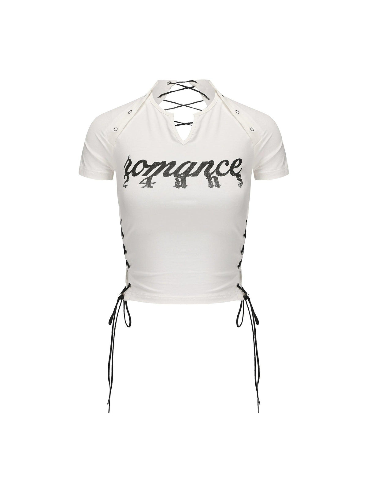 24ans Lace-up Graphic Crop Top - Short Sleeve Side-tie T-shirt