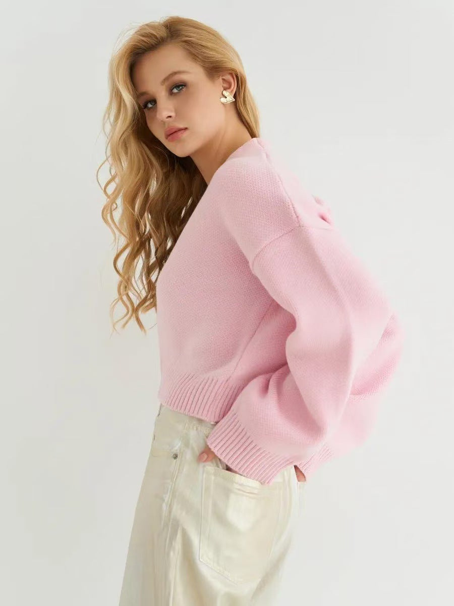 Custom Color V-neck Loose Knit Cardigan