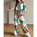Clothing Printed Office Shirt High Waist Wide Leg Pants Set