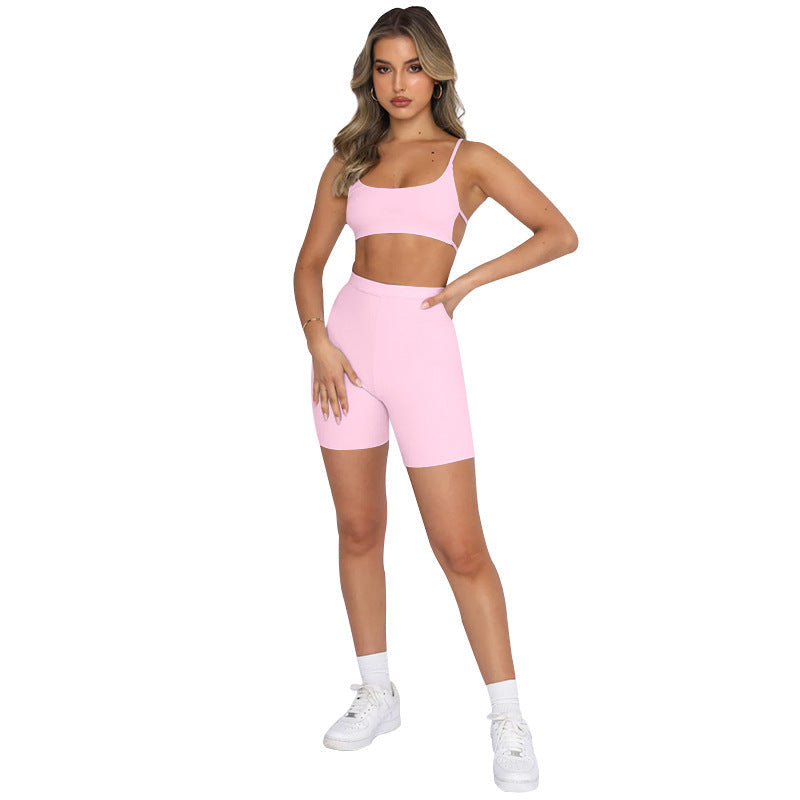 Summer Color Sling Backless Top Clothing Sports Shorts Suit