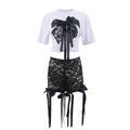 3d Butterfly Print Loose Lazy Top Lace Shorts Suit
