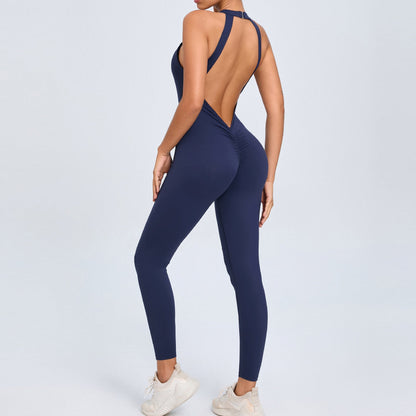 Back Buckle Yoga Jumpsuit Peach Hip Backless Sports Quick Drying One Piece Fitness Jumpsuit