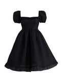 Square Neck Puff Sleeve Jacquard Dress