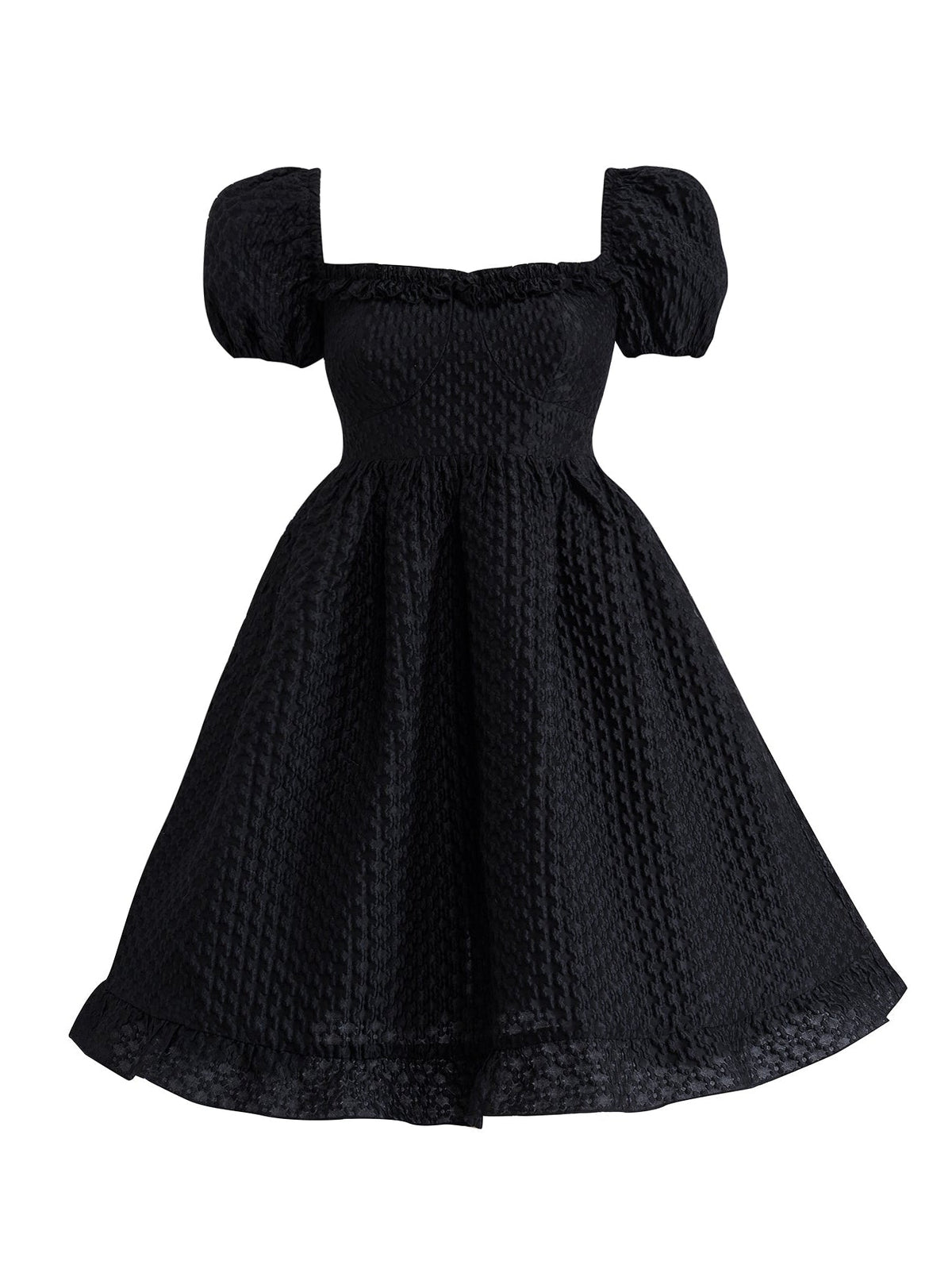 Square Neck Puff Sleeve Jacquard Dress
