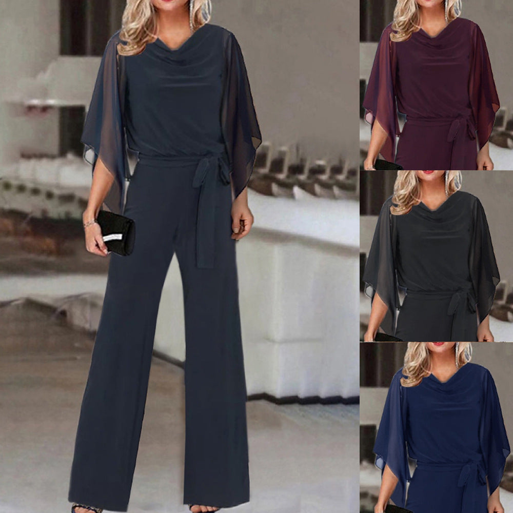 Summer Color High Waist Lace Up Jumpsuit Straight Leg Pants