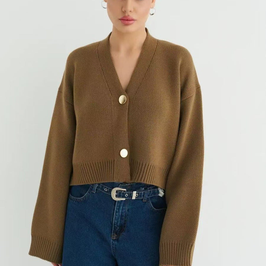 Custom Color V-neck Loose Knit Cardigan