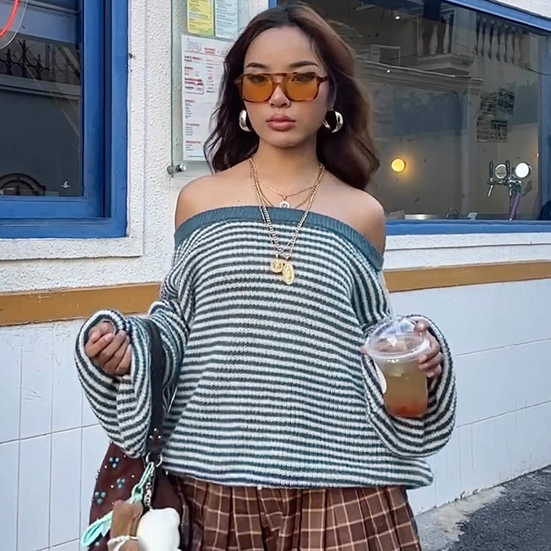 Nura Striped Off-shoulder Sweater