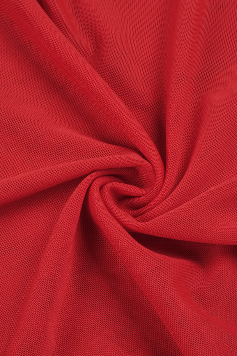 Nydia Red Strapless Sheer Mesh Maxi Dress