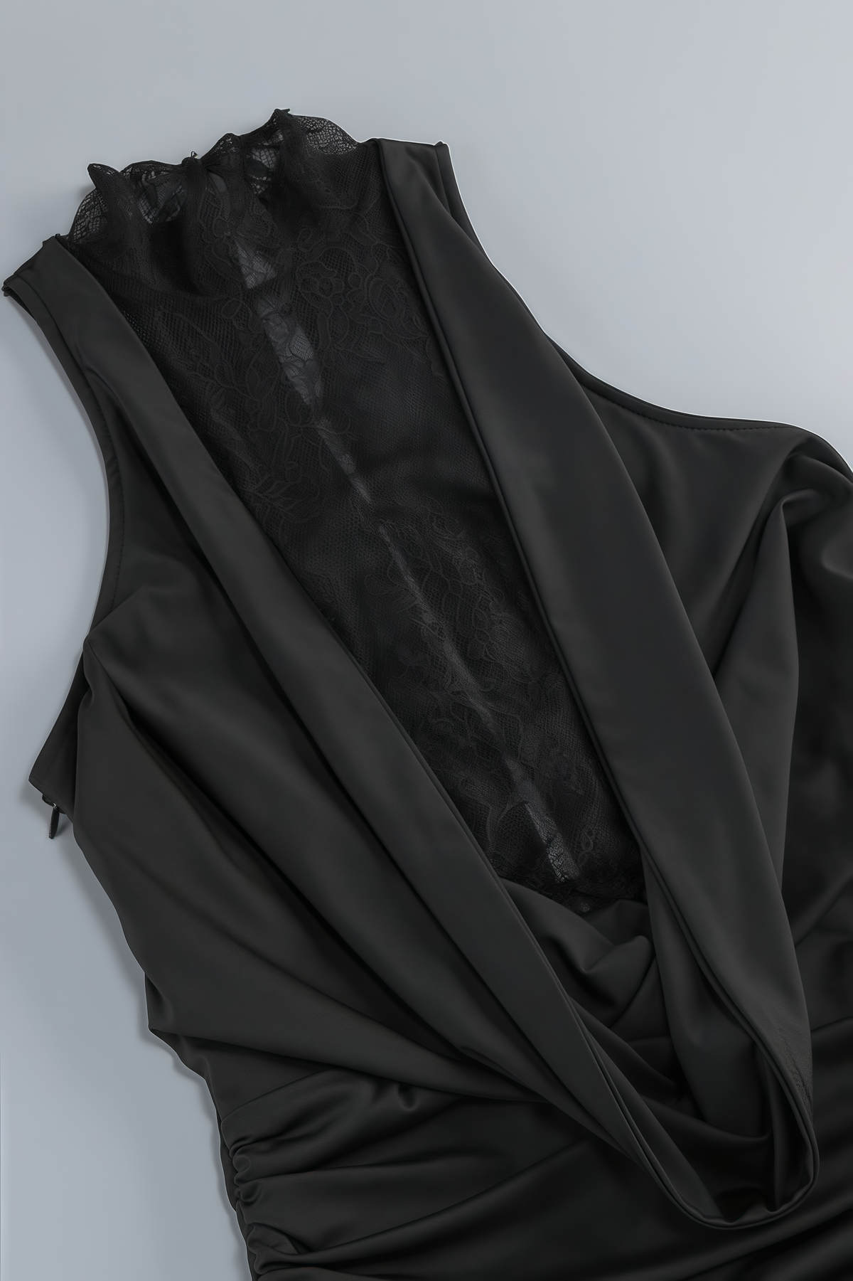 Lazze Black Plunge Cowl Neck Maxi Dress