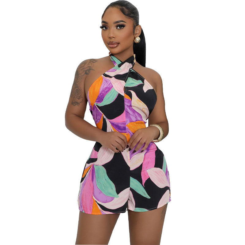 Jumpsuit Summer Clothing Pants Lace Up Backless Shorts