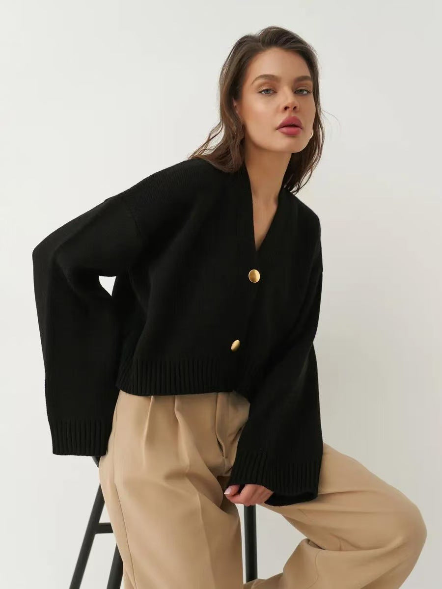 Custom Color V-neck Loose Knit Cardigan