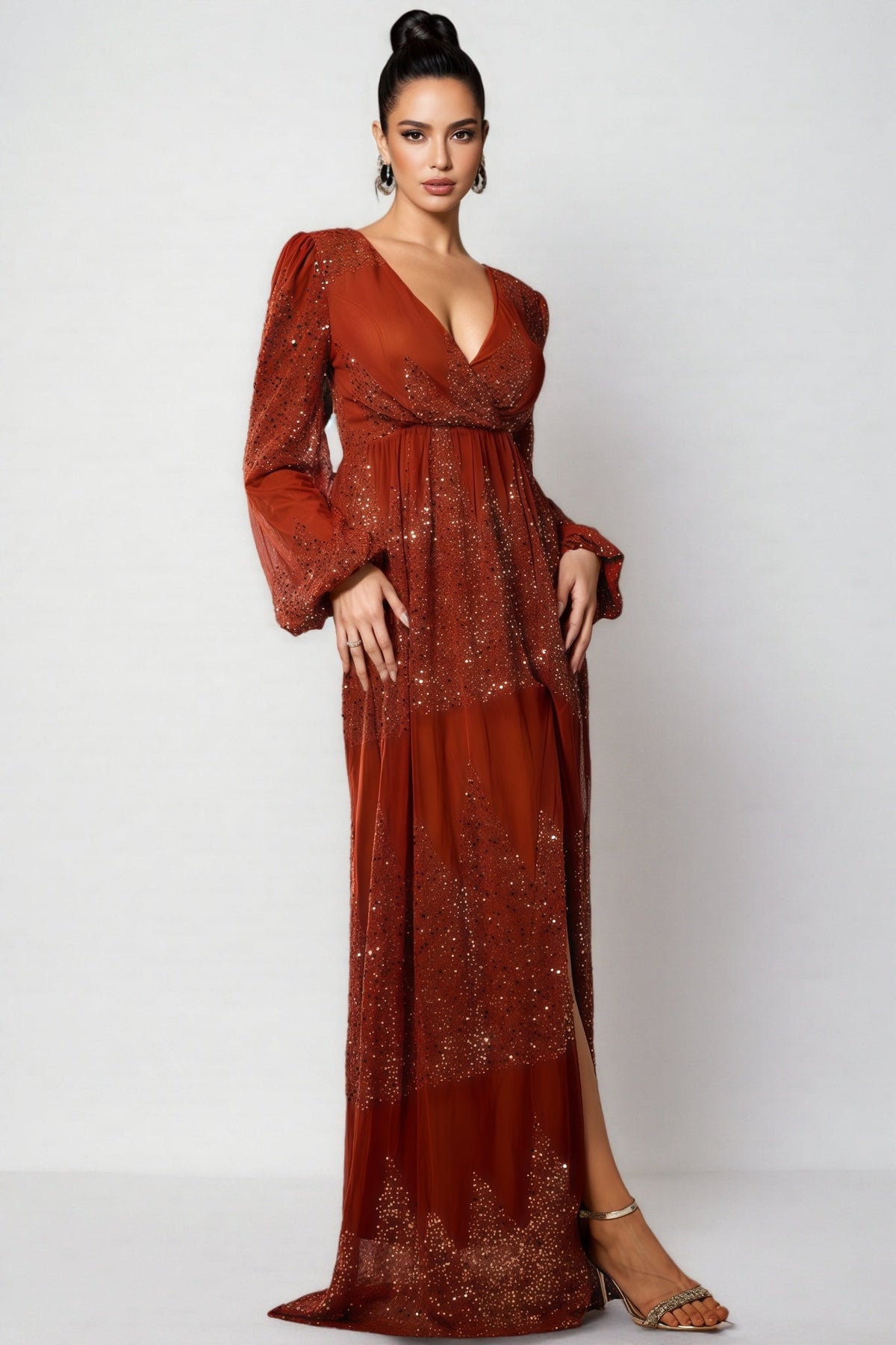 Lian V-neck Sequin Maxi Dress