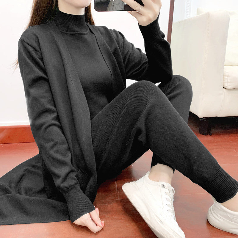 Autumn Fashionable Graceful Sets Clothing Western Youthful Looking Knitted Cardigan Vest Pants Three Piece Set