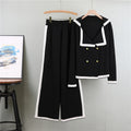 Black - Knitted Lapel Cardigan Two Piece Set