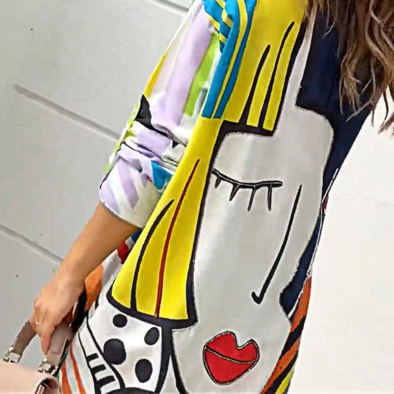 Printed Mid-length Loose Cardigan
